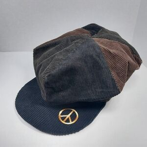 Vintage IXCHEL Size Large Patchwork Peace Sign Corduroy Newsboy Hippie Hat Cap